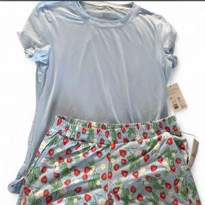 JockeyLight Blue Pajama Set with Strawberry Print Shorts nwt small